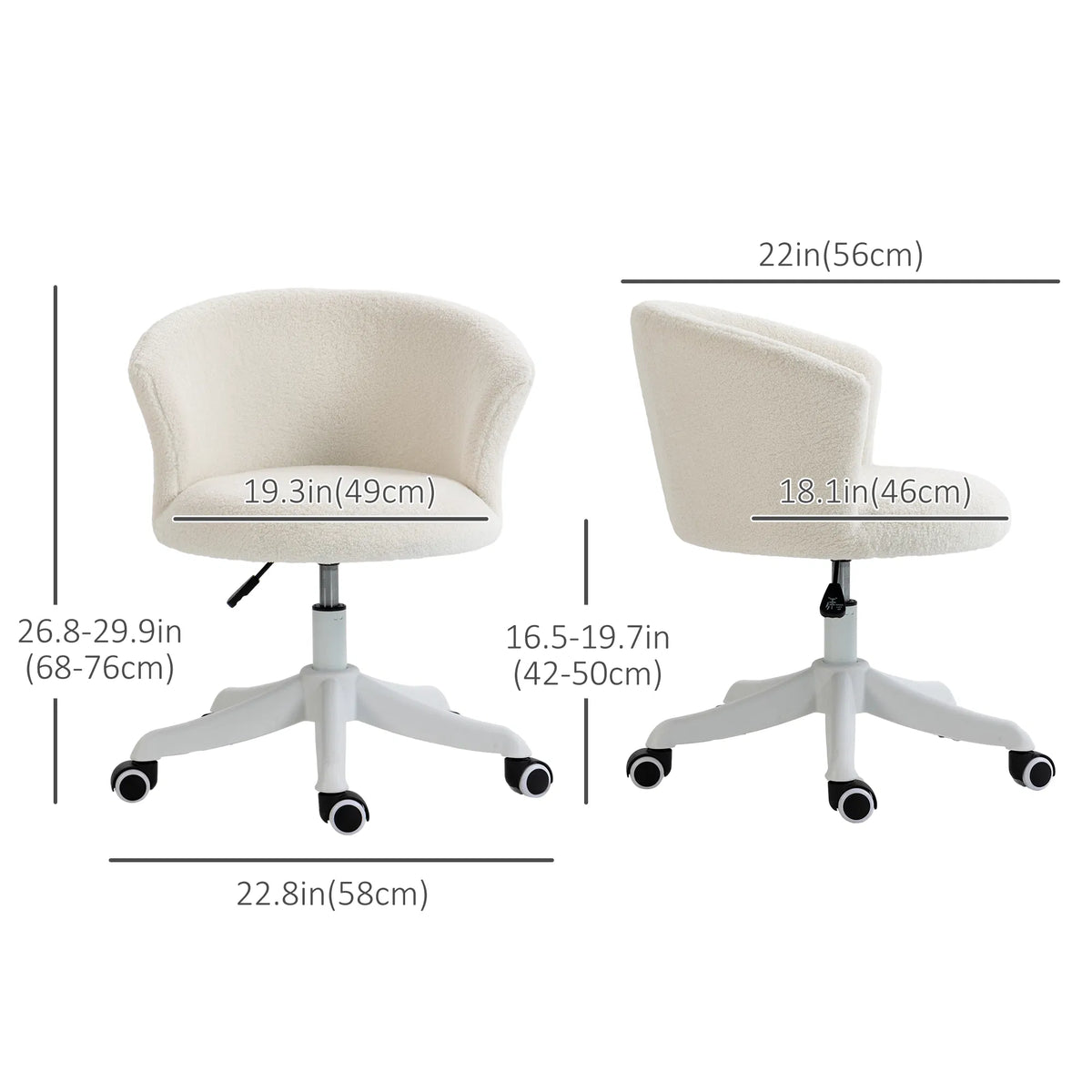 Armless Teddy Fleece Swivel Desk Chair, White