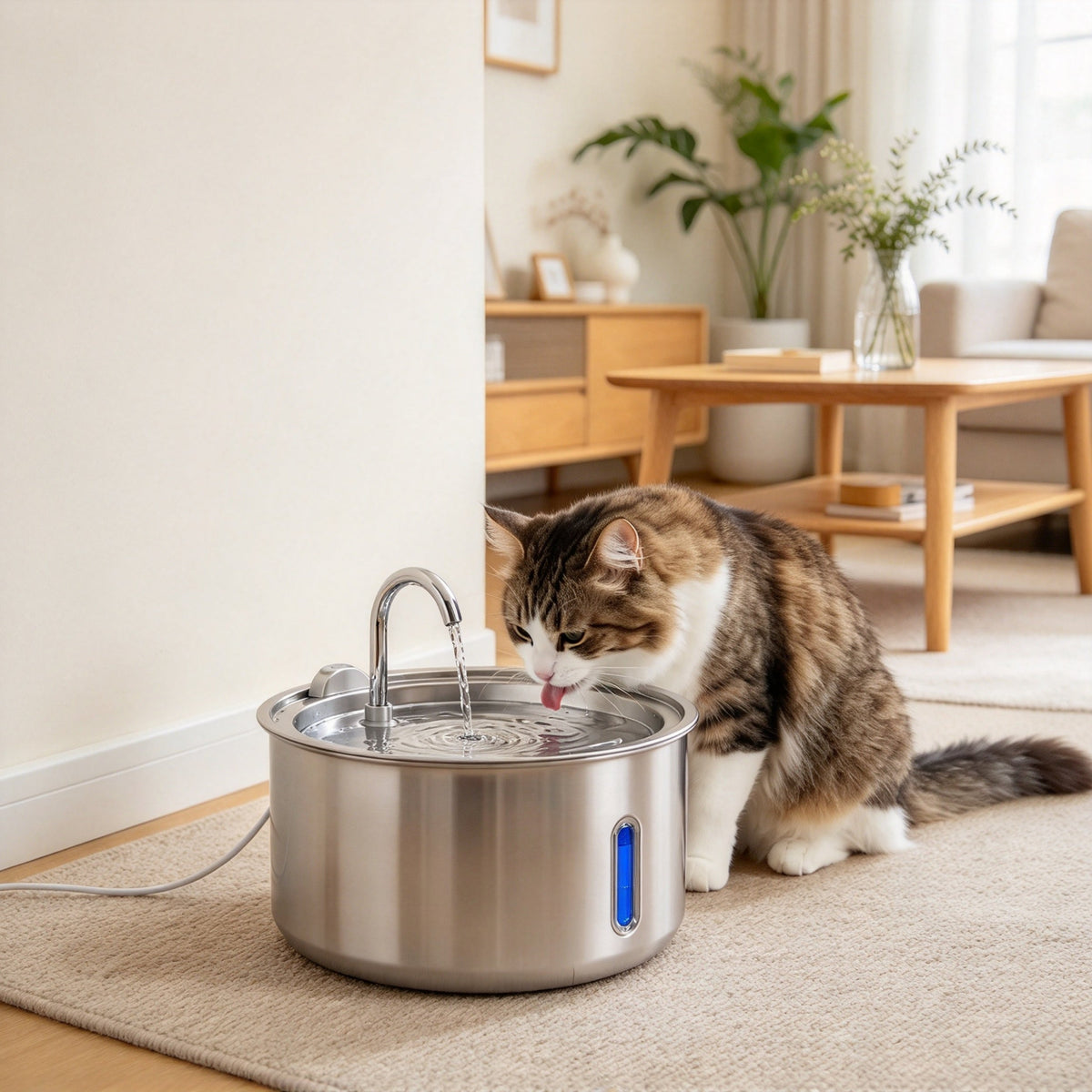 Large Capacity Stainless Steel Cat Water Fountain, 4-Stage Filtration, Ultra Quiet Pump, Silver