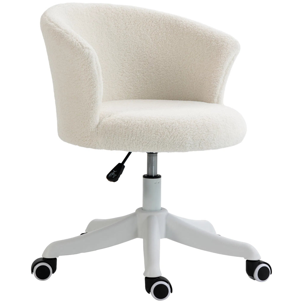 Armless Teddy Fleece Swivel Desk Chair, White