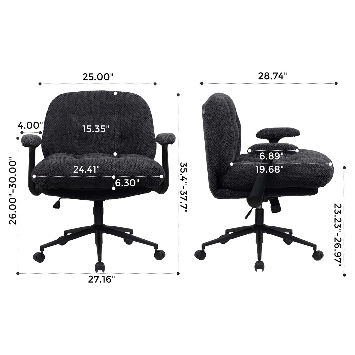 Black Pineapple Textured Chenille Swivel Desk Chair