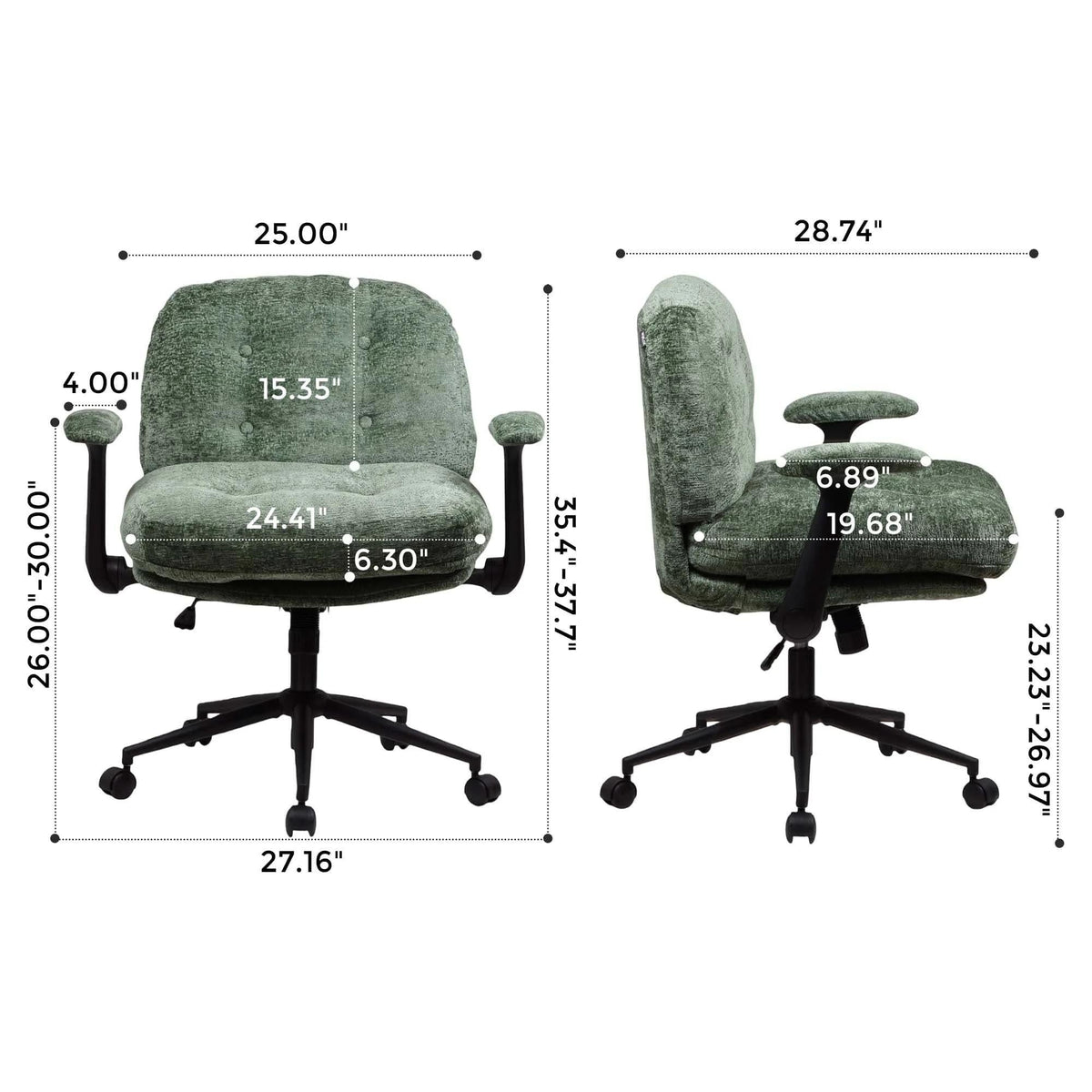 Green Velvet-Like Chenille Swivel Desk Chair with Armrests