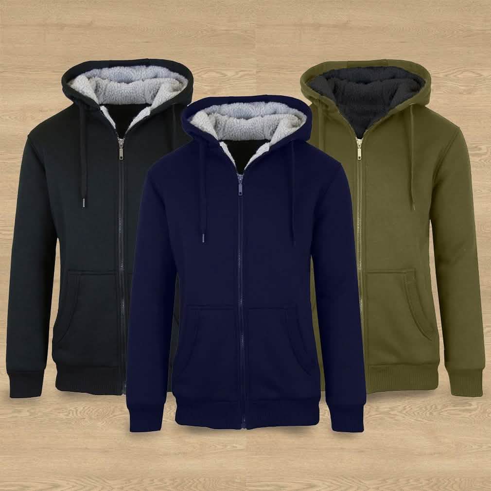 2-Pack: Men's Heavyweight Sherpa Fleece-Lined Zip Hoodie