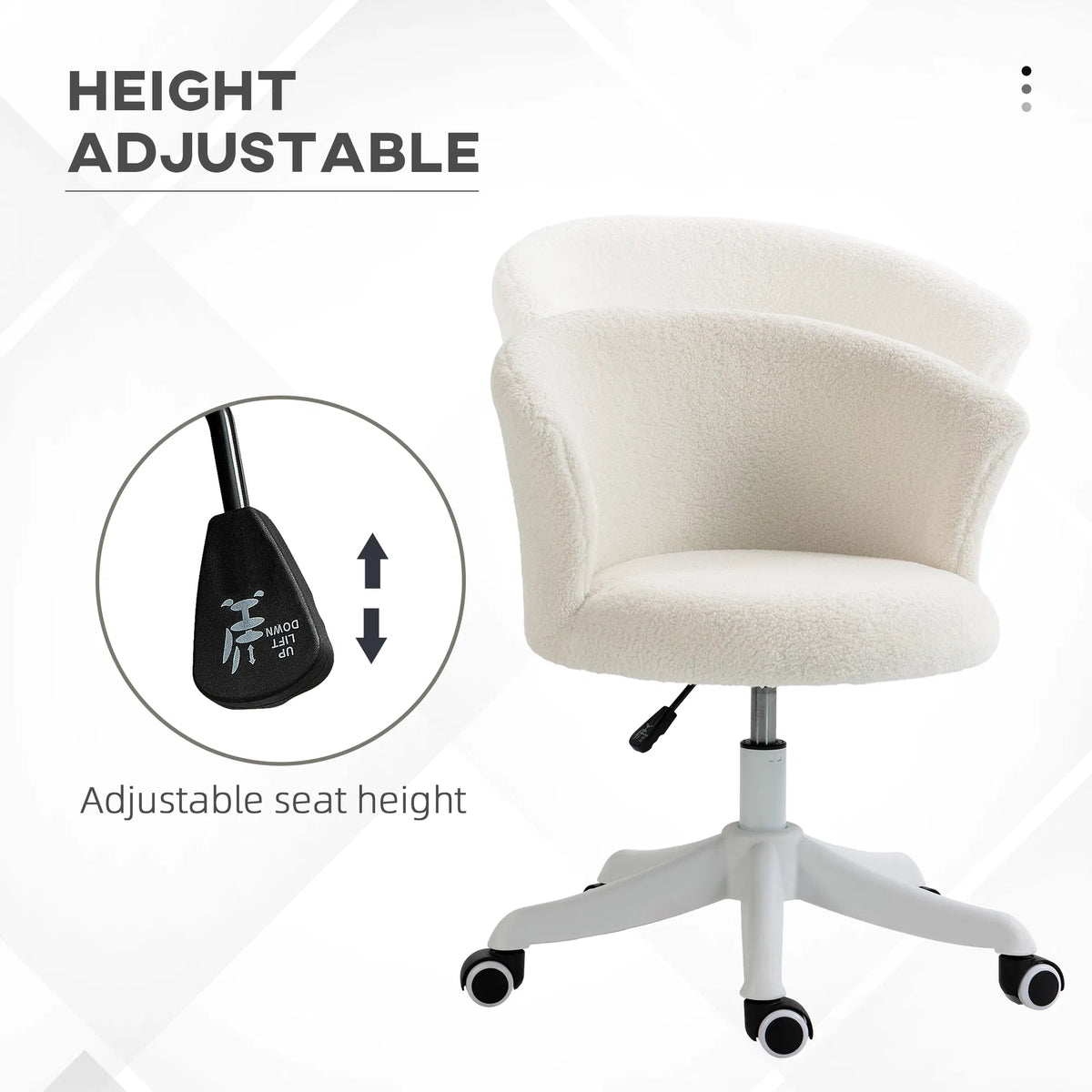 Armless Teddy Fleece Swivel Desk Chair, White