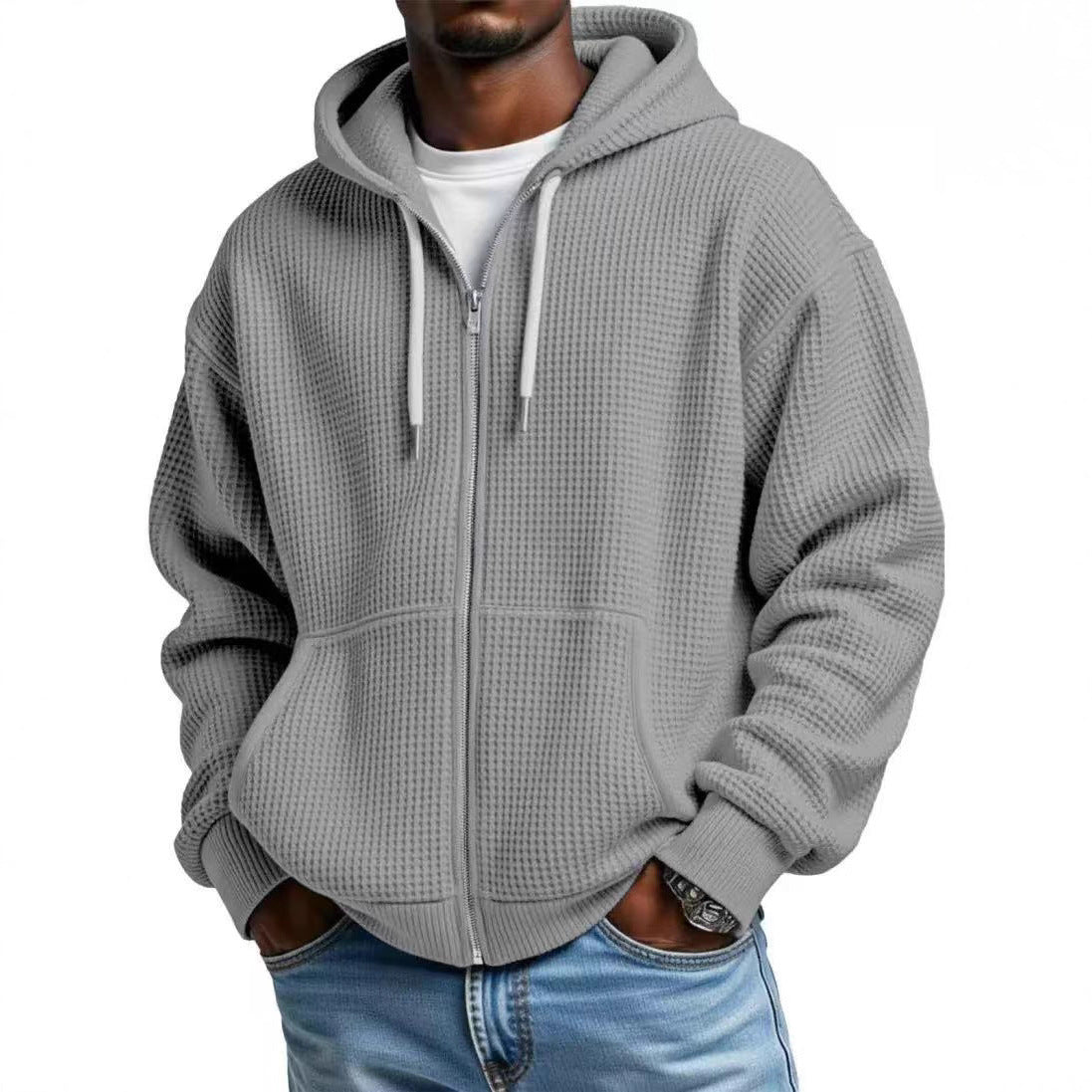Cross-Border European And American New Heavyweight Long-Sleeved Hooded Jacket For Men Solid Color Loose Trendy Men's Sports Casual Sweatshirt For Men