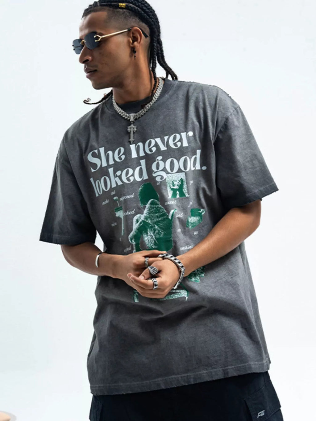 Men's Vintage Graphic Round Neck Oversized T-Shirt