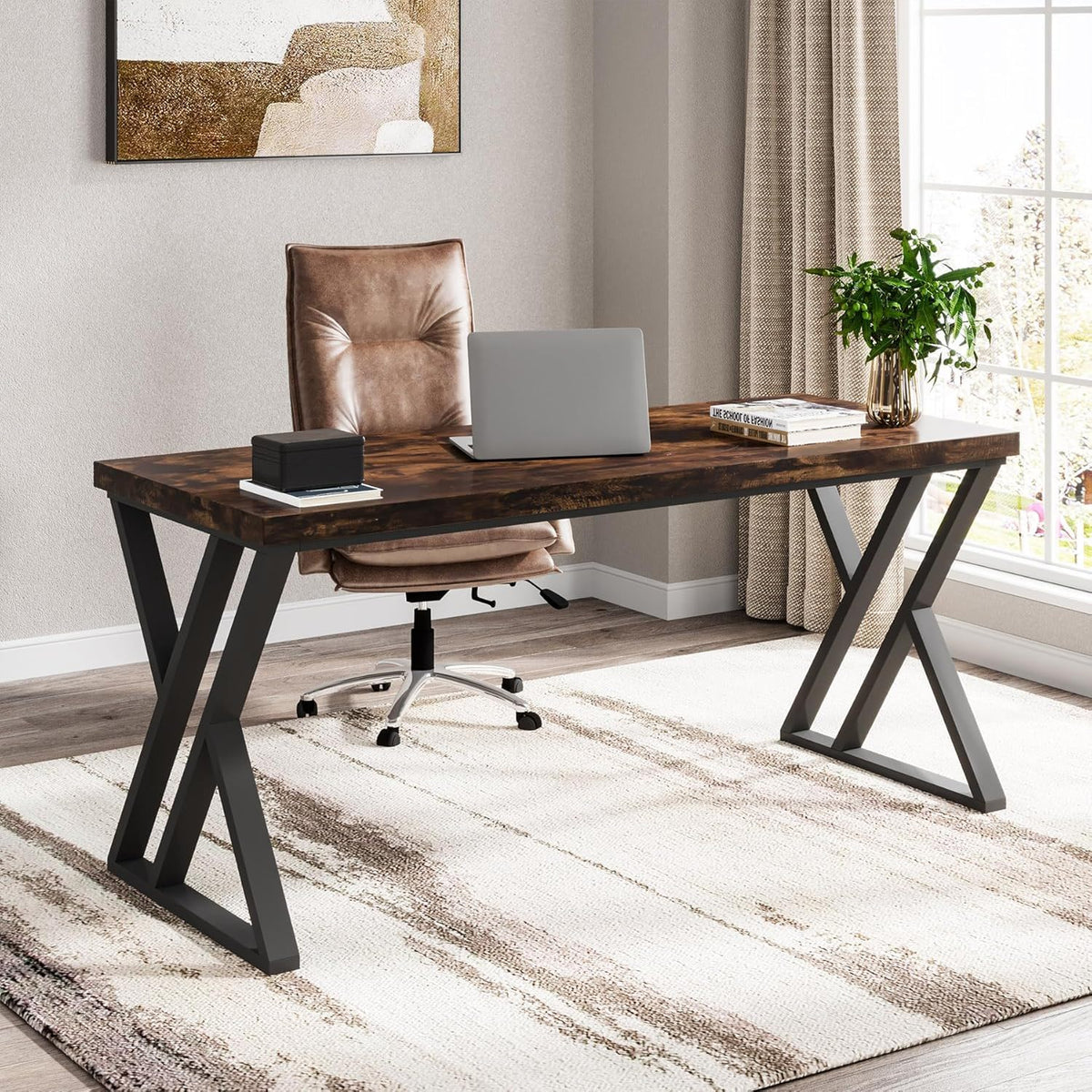 Writing Desk With Z-Shaped Legs - 55" Desktop, Steel Frame