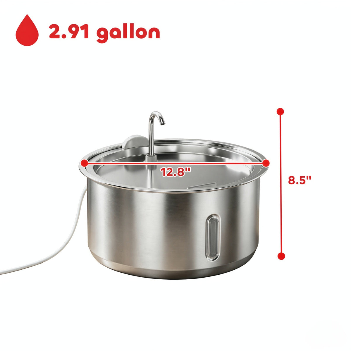 Large Capacity Stainless Steel Cat Water Fountain, 4-Stage Filtration, Ultra Quiet Pump, Silver