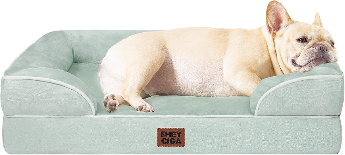 EHEYCIGA Orthopedic Dog Beds for Extra Large Dogs 44x32Inch, Waterproof Memory Foam XL Pet Bed with Sides, Non-Slip and Egg-Crate Foam Big Dog Couch Bed with Washable Removable Cover, Grey