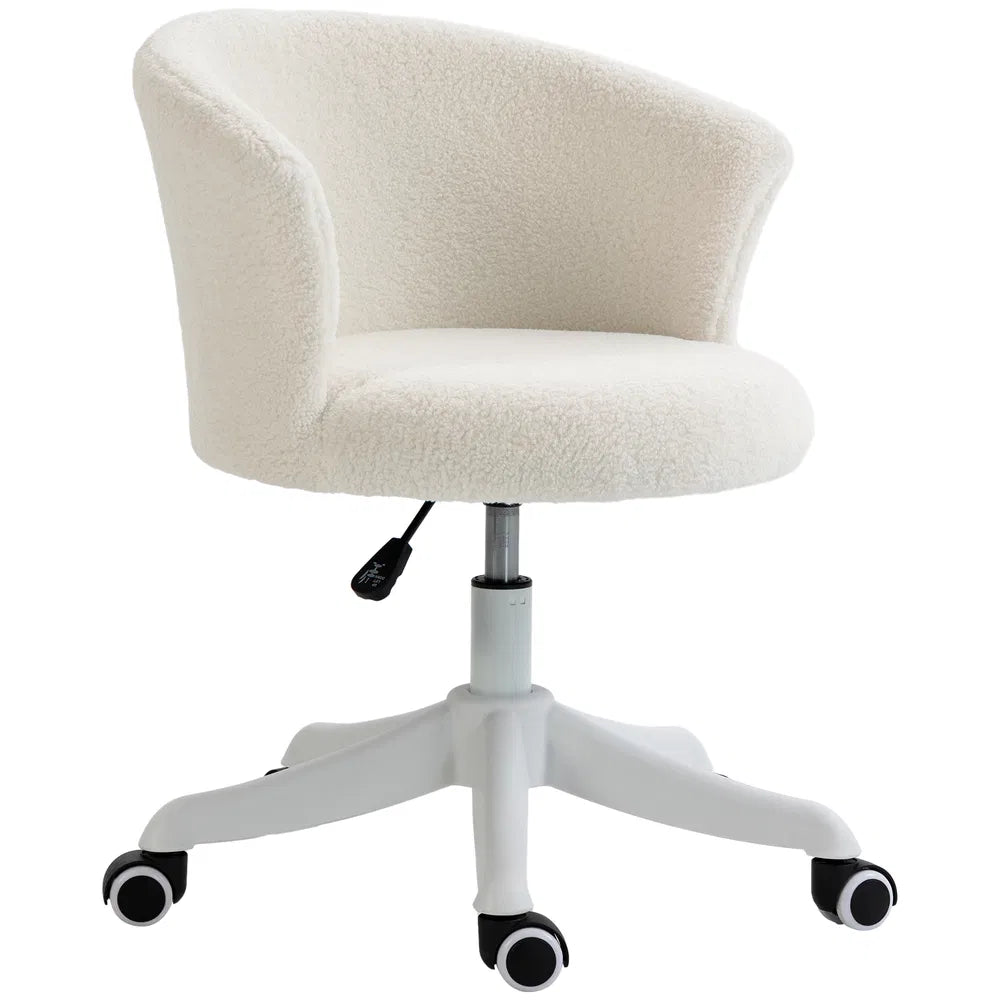 Armless Teddy Fleece Swivel Desk Chair, White