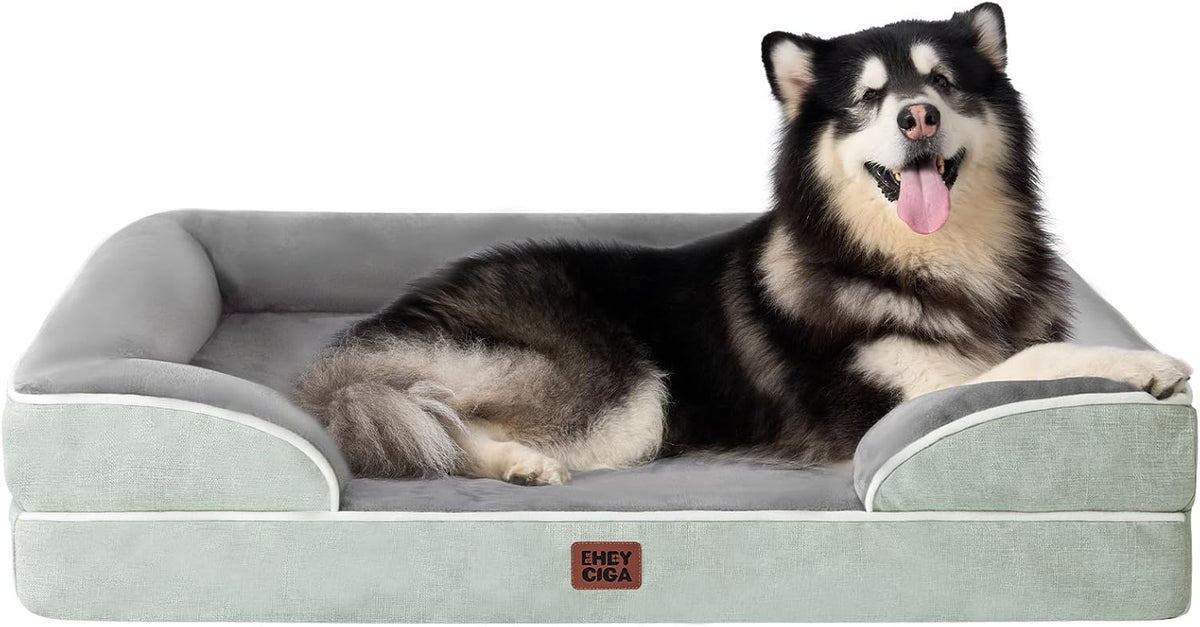 EHEYCIGA Orthopedic Dog Beds for Extra Large Dogs 44x32Inch, Waterproof Memory Foam XL Pet Bed with Sides, Non-Slip and Egg-Crate Foam Big Dog Couch Bed with Washable Removable Cover, Grey