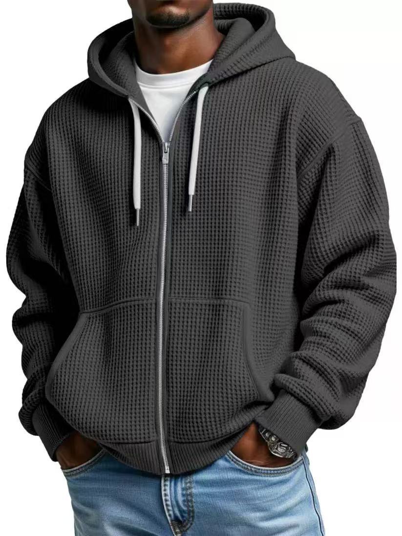 Cross-Border European And American New Heavyweight Long-Sleeved Hooded Jacket For Men Solid Color Loose Trendy Men's Sports Casual Sweatshirt For Men