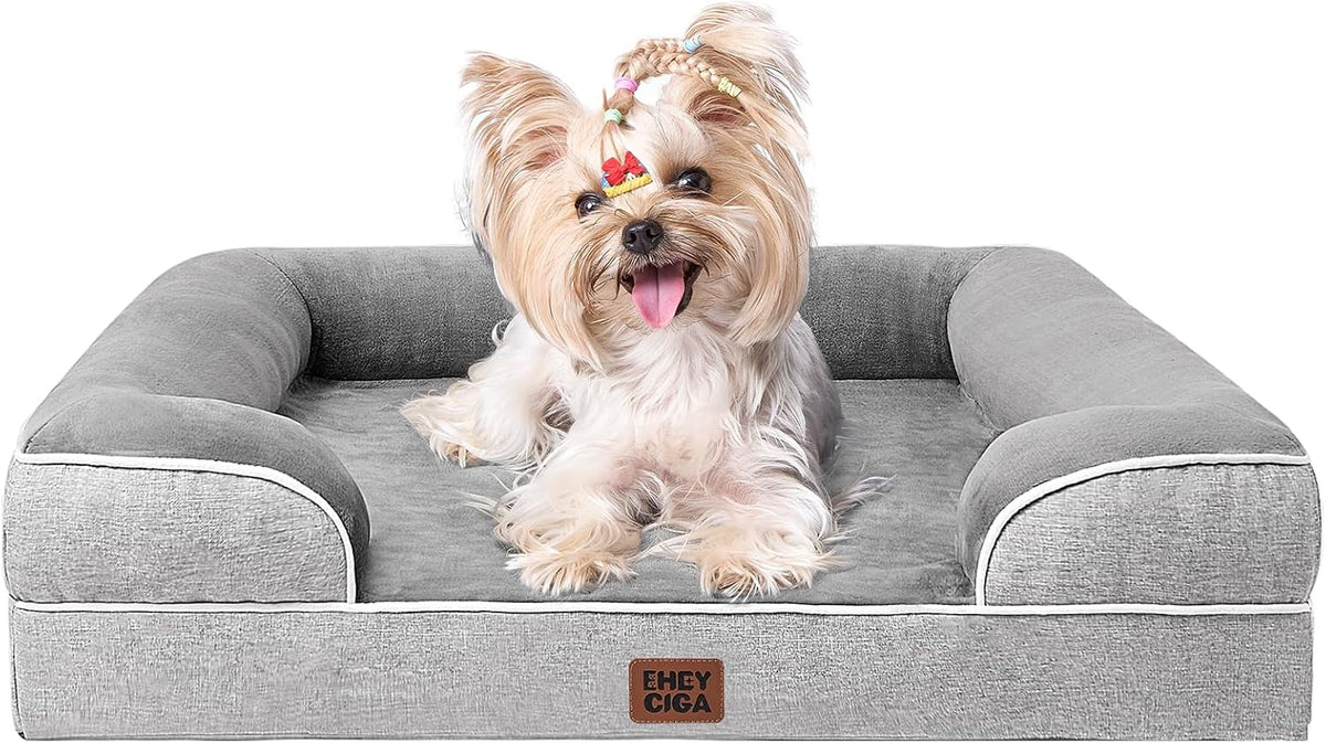 EHEYCIGA Orthopedic Dog Beds for Extra Large Dogs 44x32Inch, Waterproof Memory Foam XL Pet Bed with Sides, Non-Slip and Egg-Crate Foam Big Dog Couch Bed with Washable Removable Cover, Grey