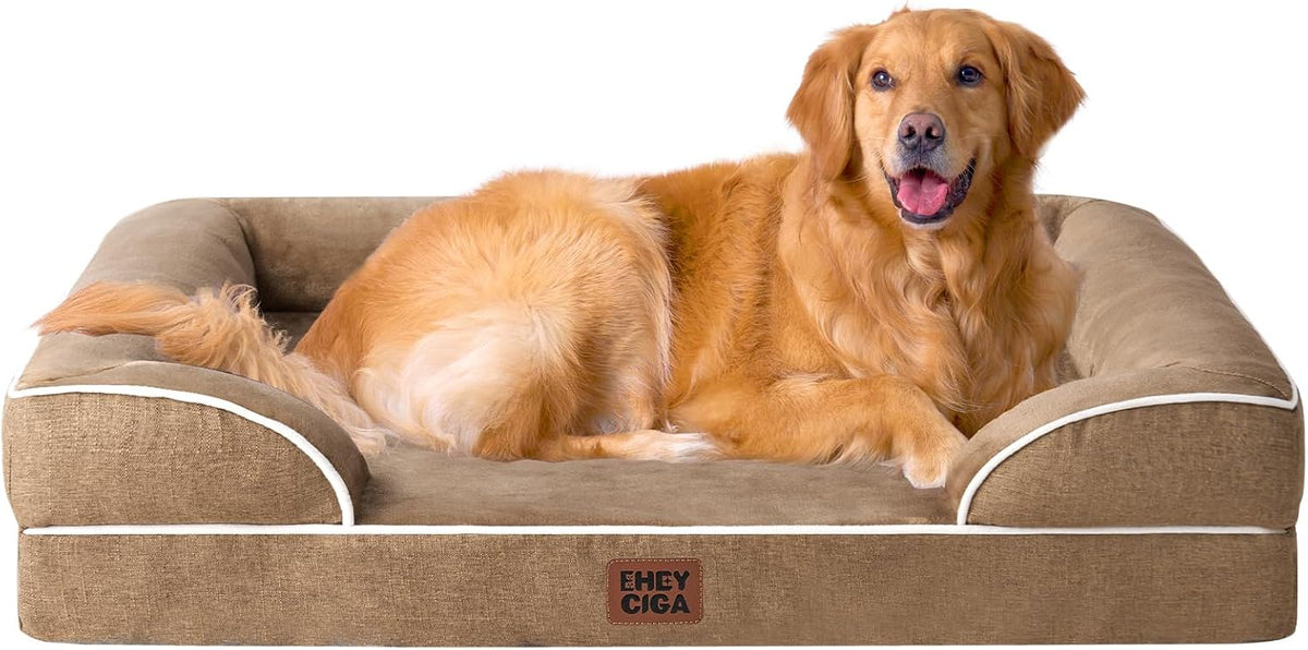EHEYCIGA Orthopedic Dog Beds for Extra Large Dogs 44x32Inch, Waterproof Memory Foam XL Pet Bed with Sides, Non-Slip and Egg-Crate Foam Big Dog Couch Bed with Washable Removable Cover, Grey