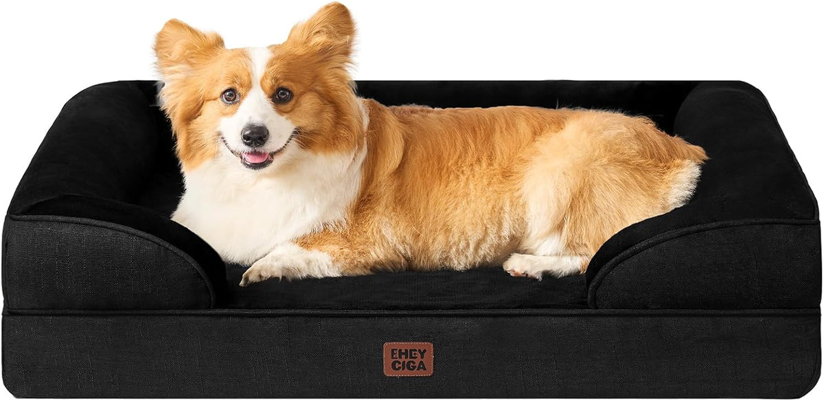 EHEYCIGA Orthopedic Dog Beds for Extra Large Dogs 44x32Inch, Waterproof Memory Foam XL Pet Bed with Sides, Non-Slip and Egg-Crate Foam Big Dog Couch Bed with Washable Removable Cover, Grey