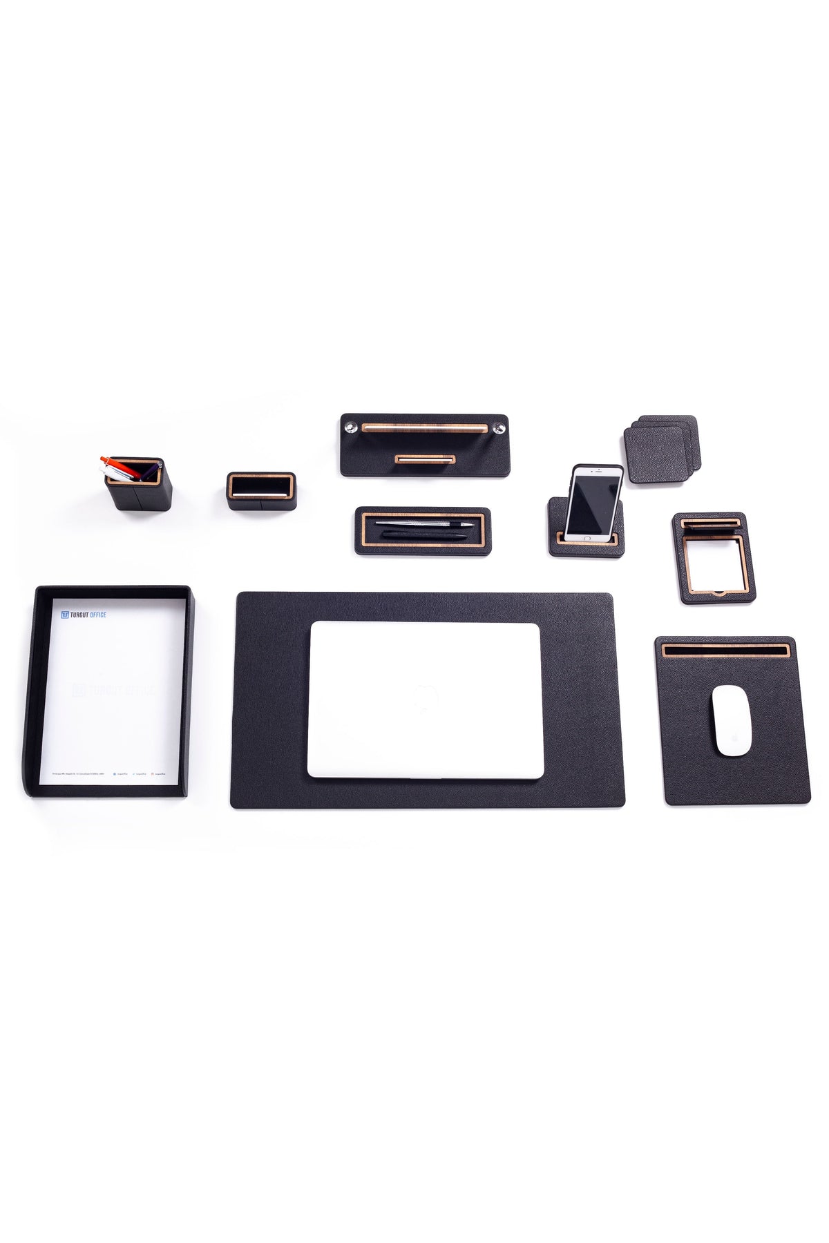 Capella Leather Desk Set 10 Pieces With Single Document Shelf