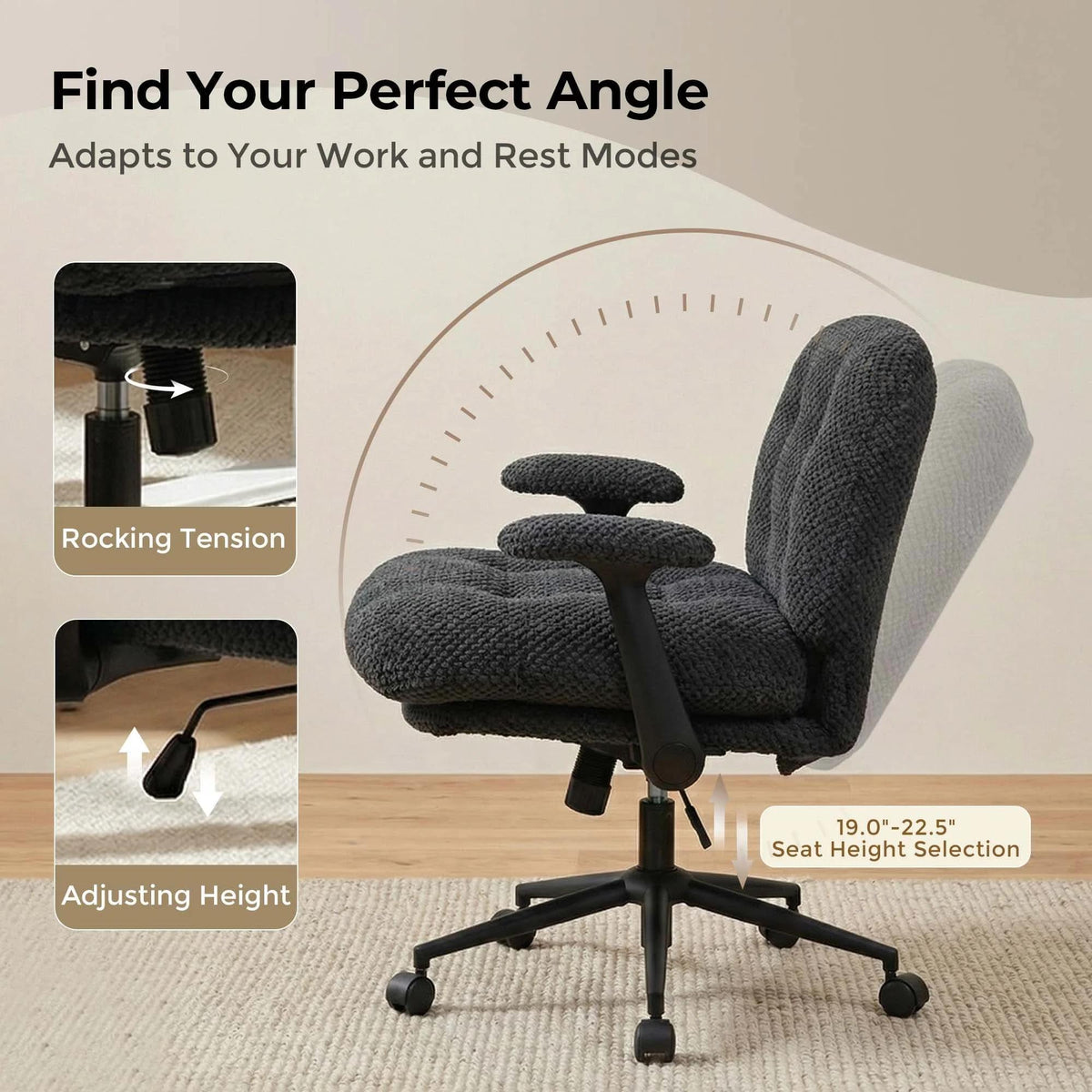 Black Pineapple Textured Chenille Swivel Desk Chair
