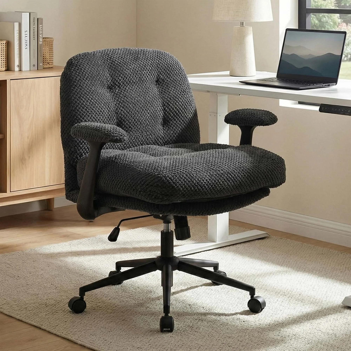 Black Pineapple Textured Chenille Swivel Desk Chair