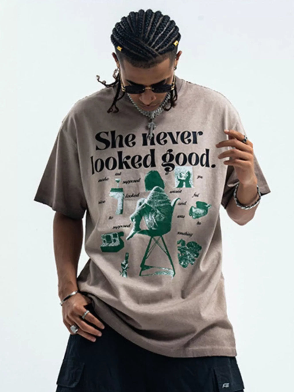 Men's Vintage Graphic Round Neck Oversized T-Shirt
