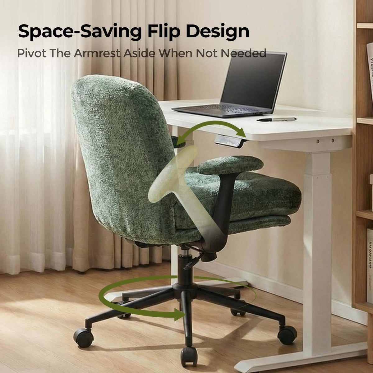 Green Velvet-Like Chenille Swivel Desk Chair with Armrests