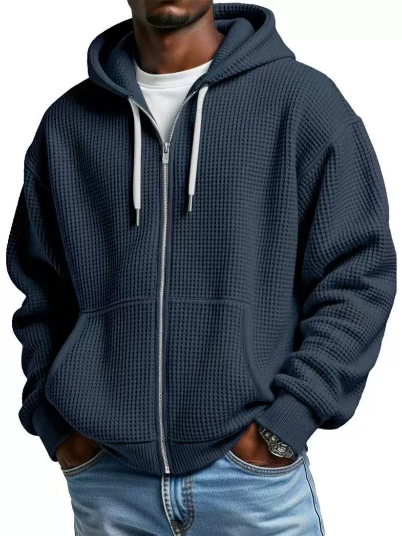 Cross-Border European And American New Heavyweight Long-Sleeved Hooded Jacket For Men Solid Color Loose Trendy Men's Sports Casual Sweatshirt For Men