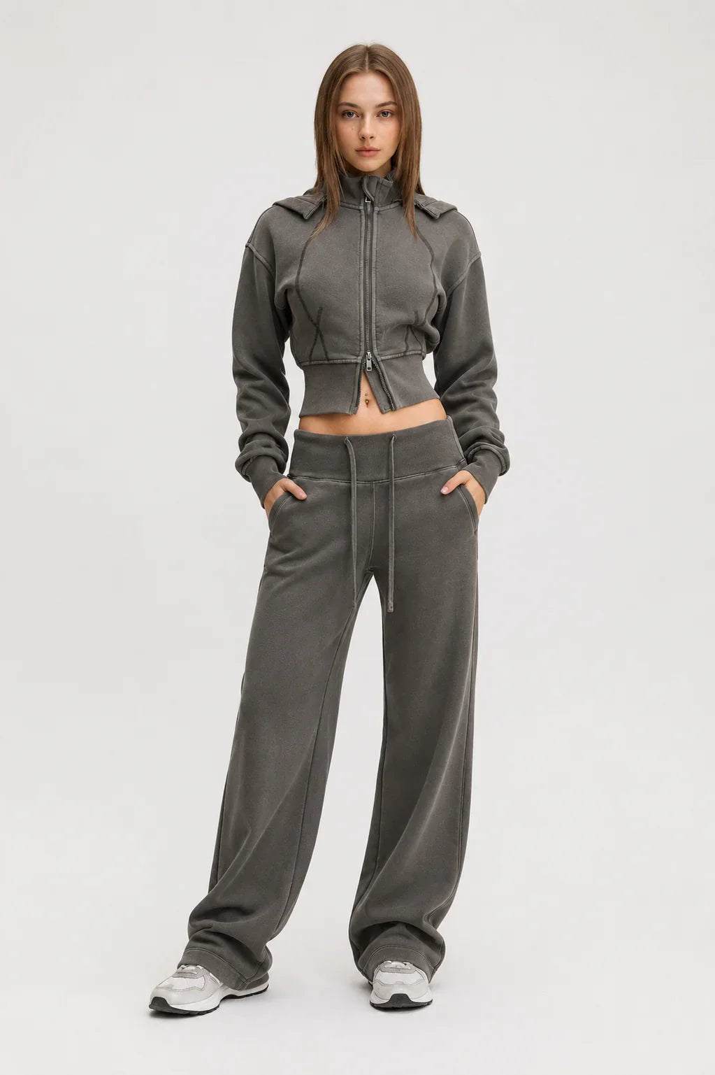 Vintage Washed Cropped Fleece Hoodie for Women