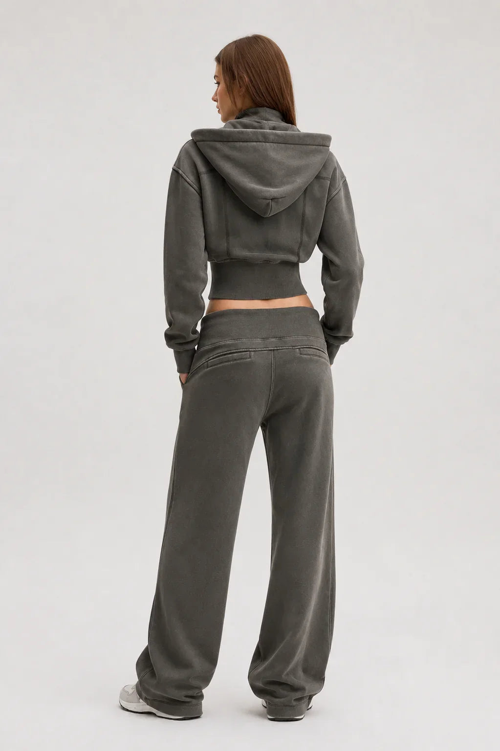 Vintage Washed Cropped Fleece Hoodie for Women