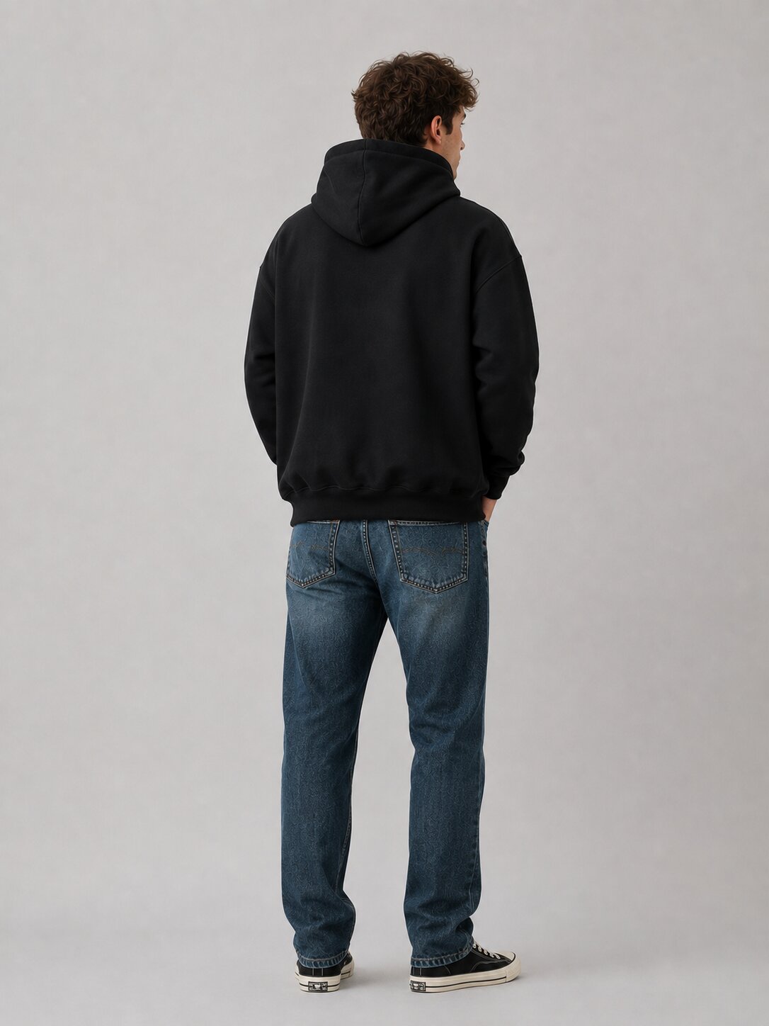 Worn-In Drop Shoulder Distressed Hoodie Black