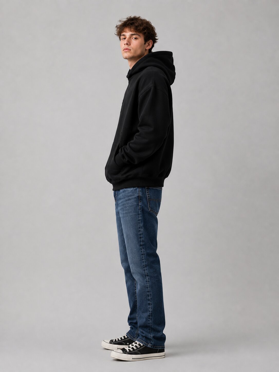 Worn-In Drop Shoulder Distressed Hoodie Black