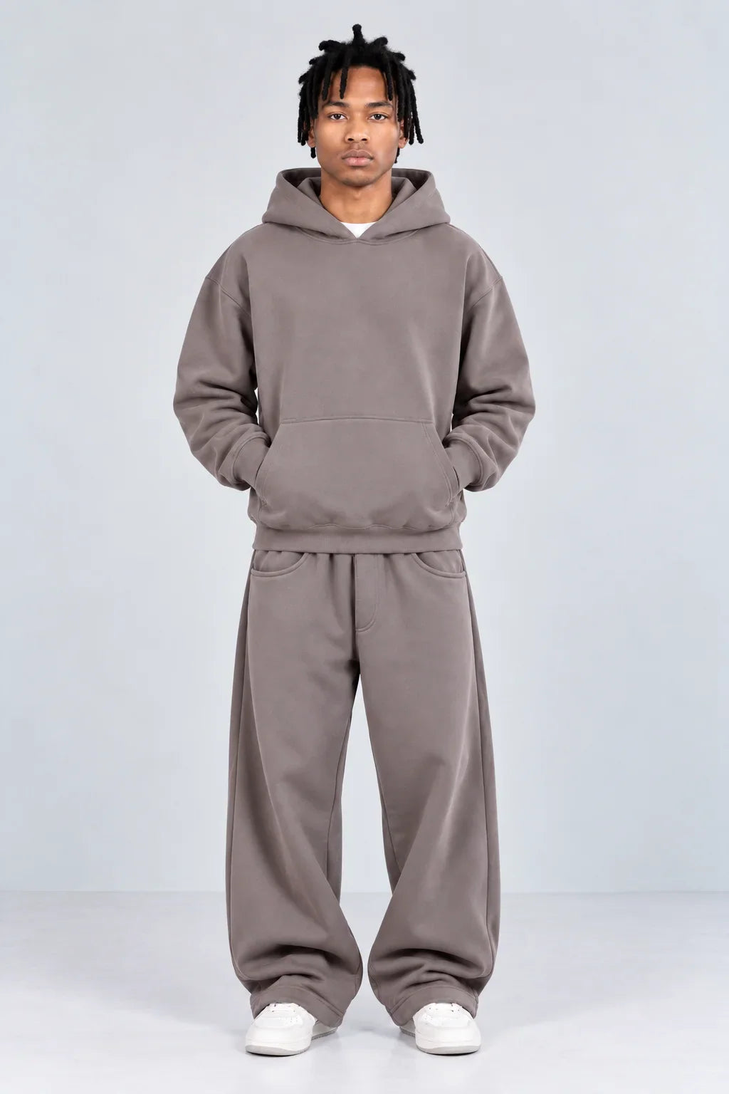 Drop Shoulder Hoodie Warm Grey