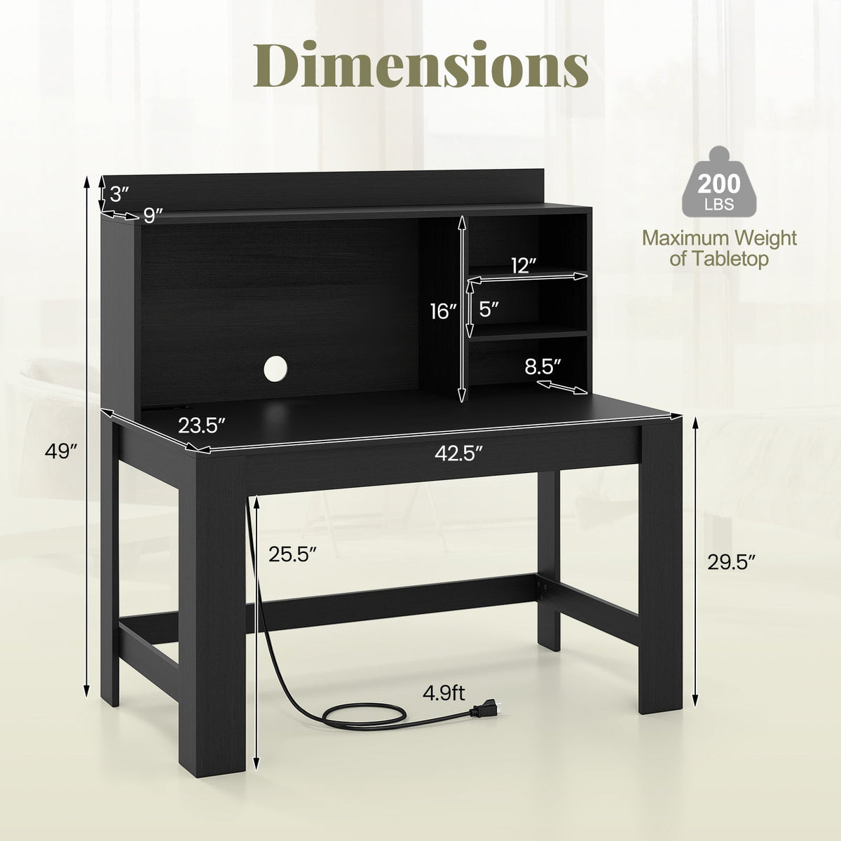 Modern Computer Desk with Hutch and Storage Shelves