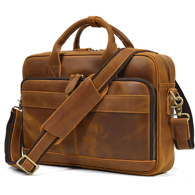 Full Grain Leather Briefcase, Mens Retro Leather Handmade Laptop Bag, Messenger Bag