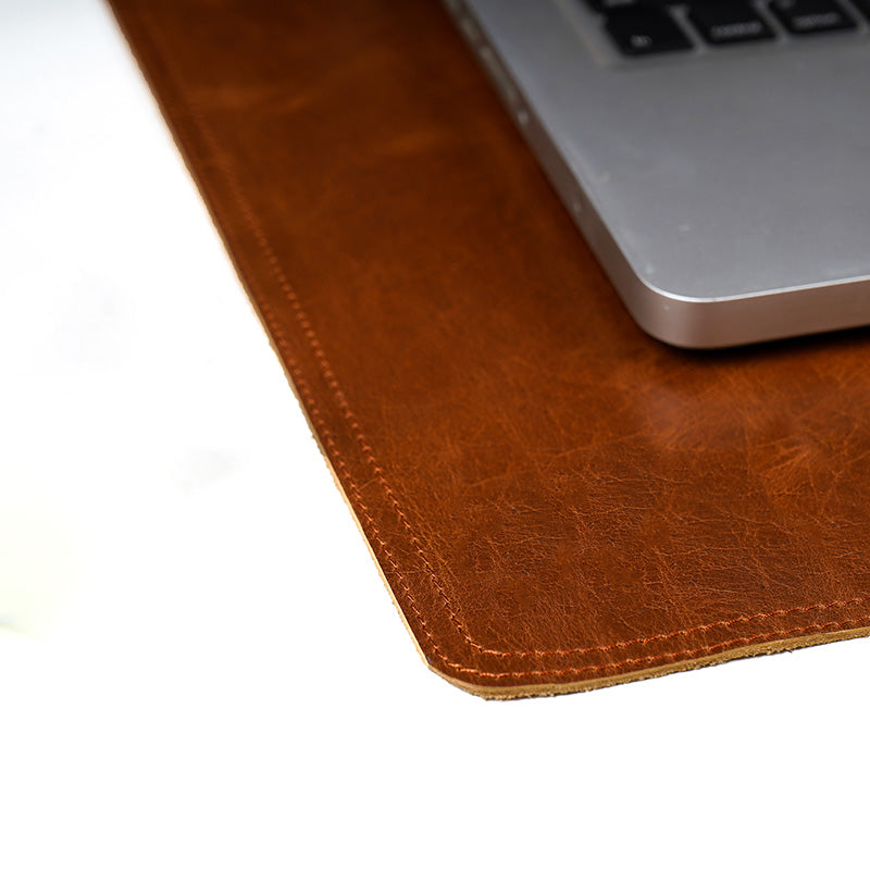 Crunch Tan Genuine Leather Desk Mat, Non-Slip Base