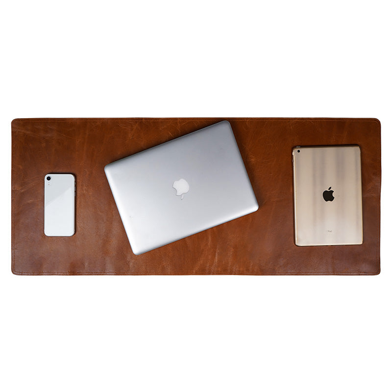 Crunch Tan Genuine Leather Desk Mat, Non-Slip Base