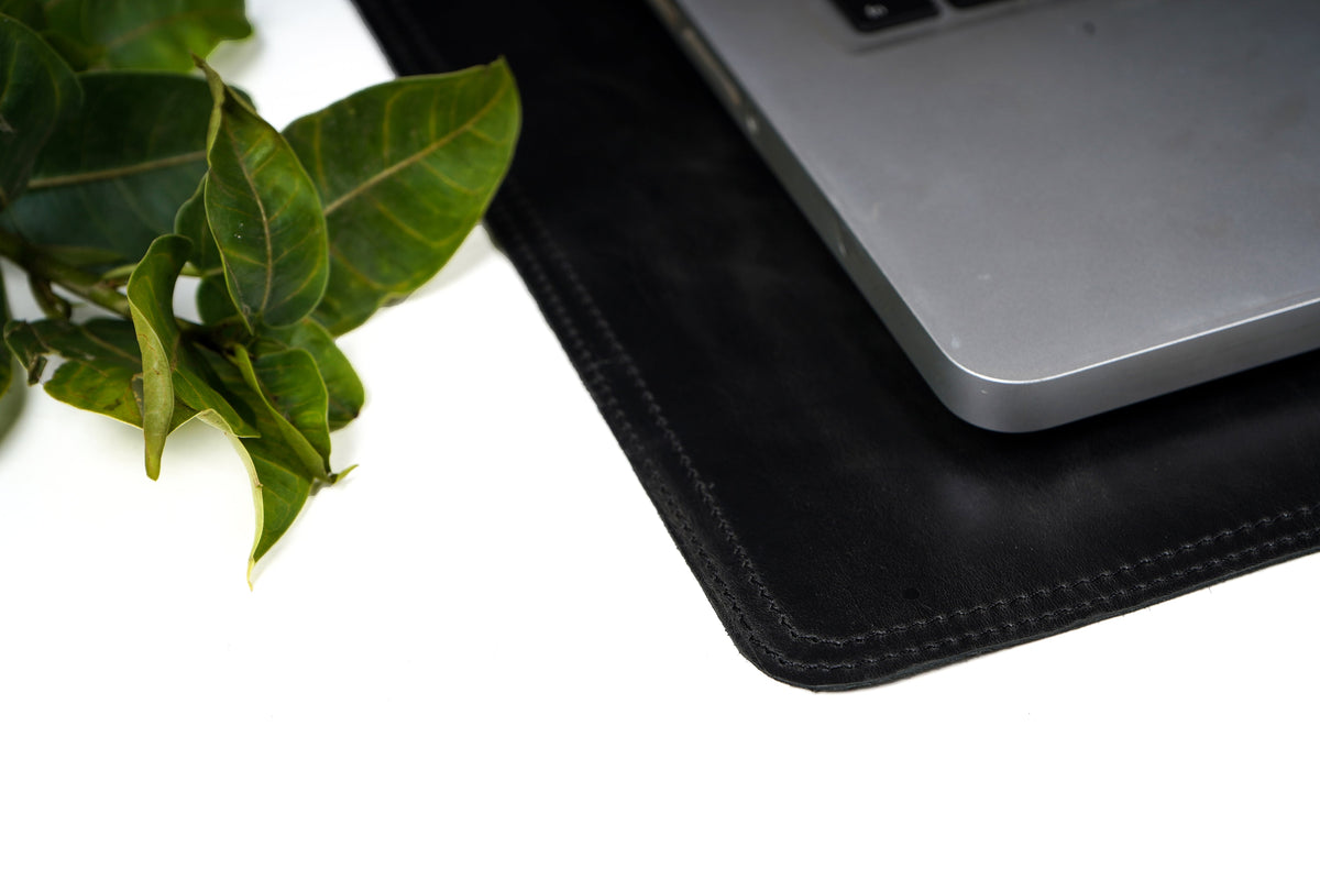 Black Genuine Leather Laptop & Desk Mat, Non-Slip