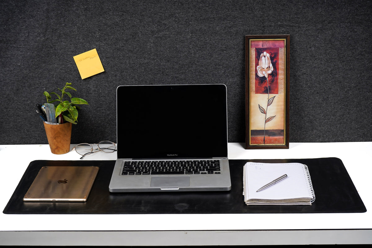 Black Genuine Leather Laptop & Desk Mat, Non-Slip