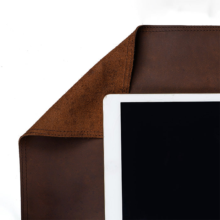 Brown Genuine Leather Desk Mat, Non-Slip Base