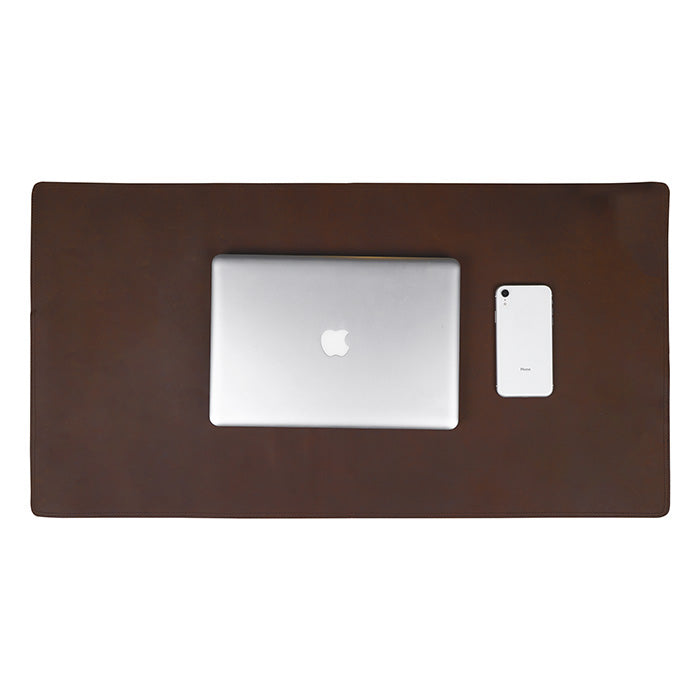 Brown Genuine Leather Desk Mat, Non-Slip Base