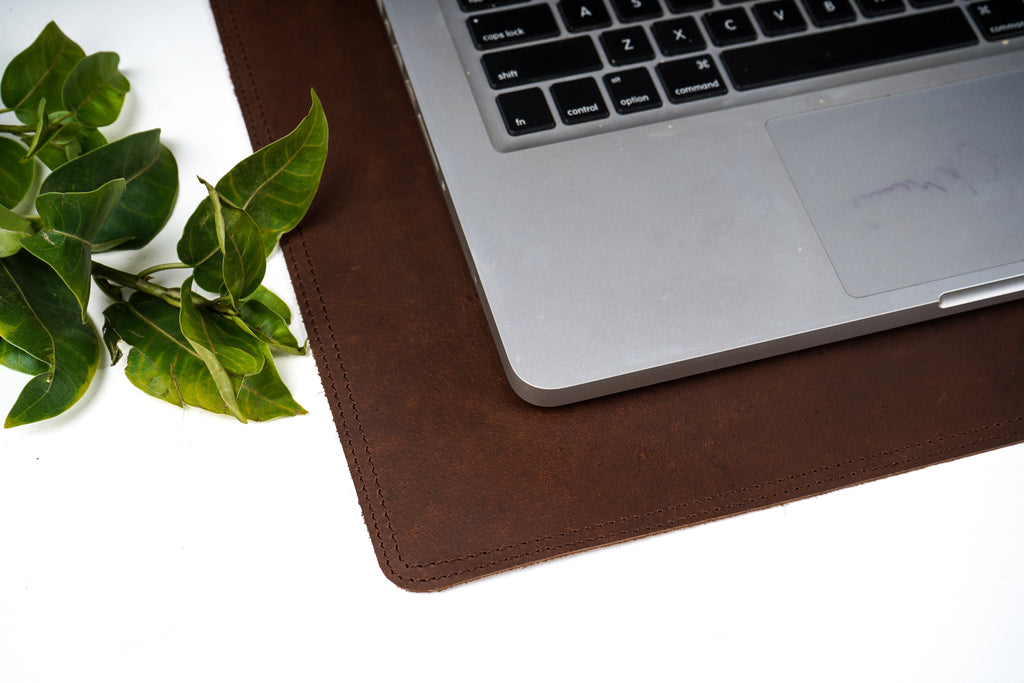 Brown Genuine Leather Desk Mat, Non-Slip Base