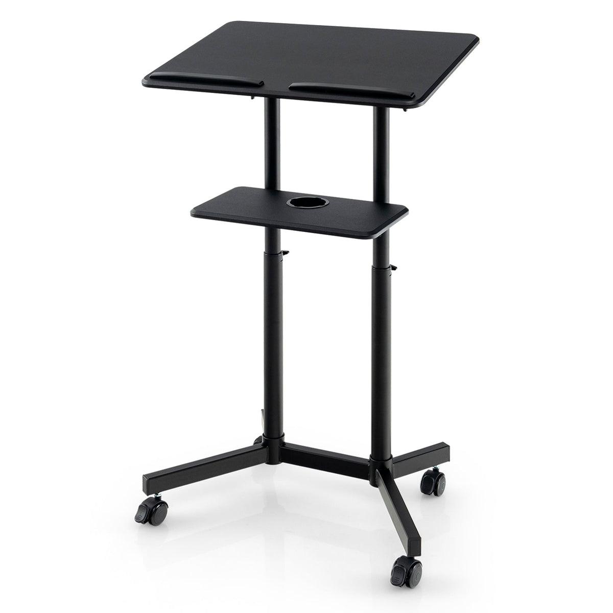 Mobile Lectern Podium Height-adjustable Rolling Laptop Cart with Tilting Top Storage Tray