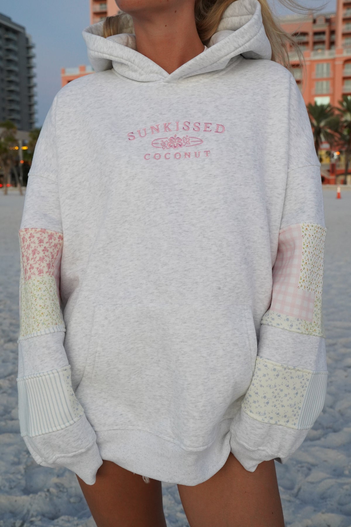 Sunkissedcoconut Quilted Pastel Embroidered Hoodie