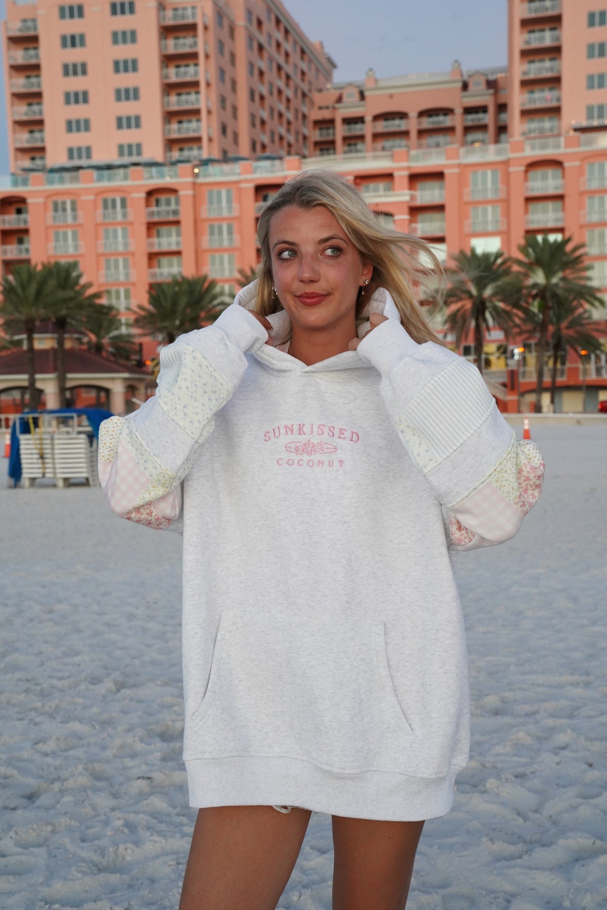 Sunkissedcoconut Quilted Pastel Embroidered Hoodie