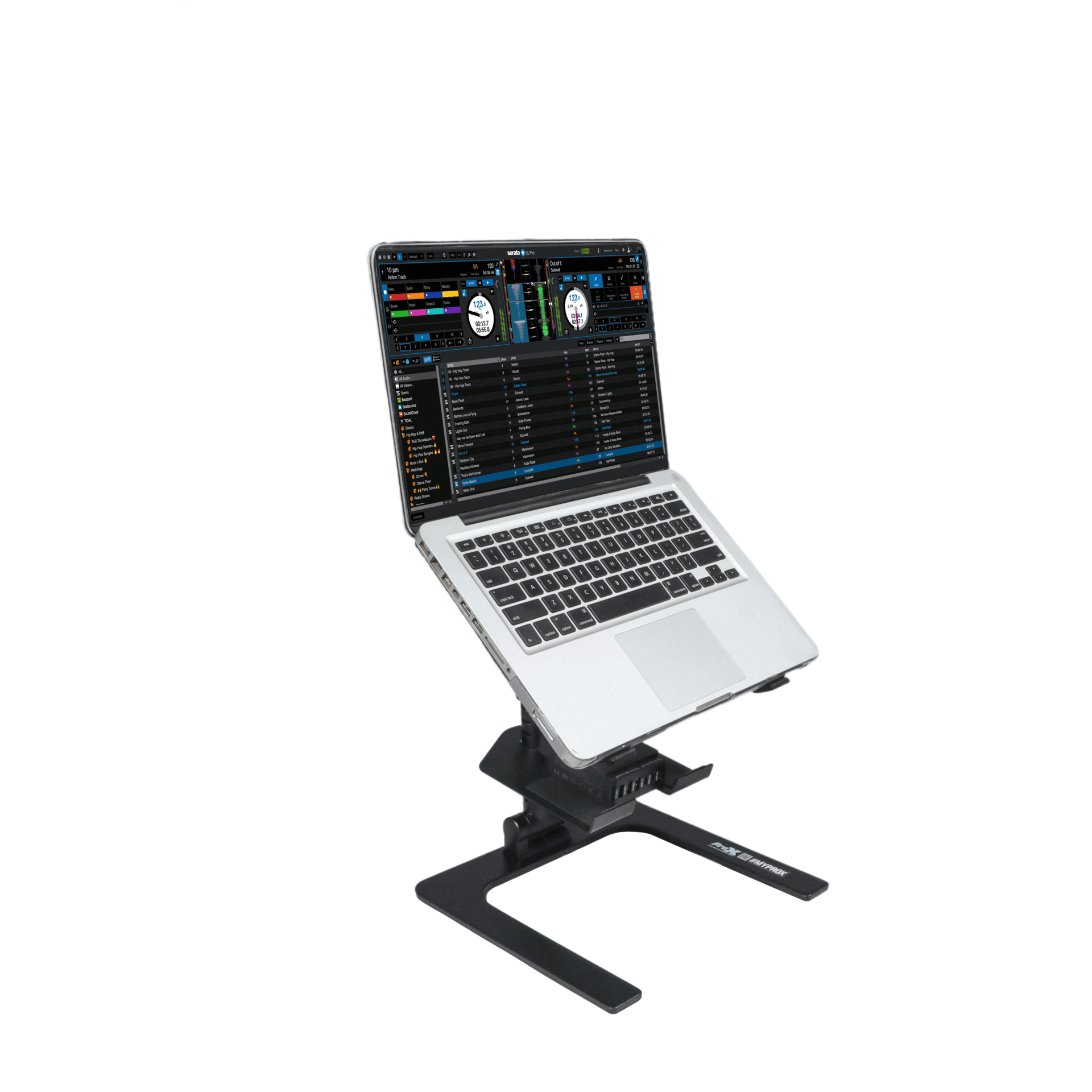 ProX T-LPS900BLK - IBIS Folding DJ Laptop Stand with Adjustable Height Accessory Tray and Carrying Bag in Black