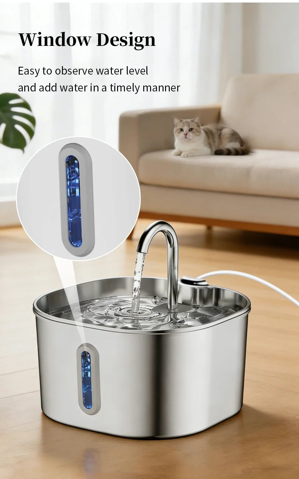 Large Capacity Cat Water Fountain Stainless Steel Automatic Pet Drinking Fountain for Indoor Cats Dogs Quiet Cat Water Dispener
