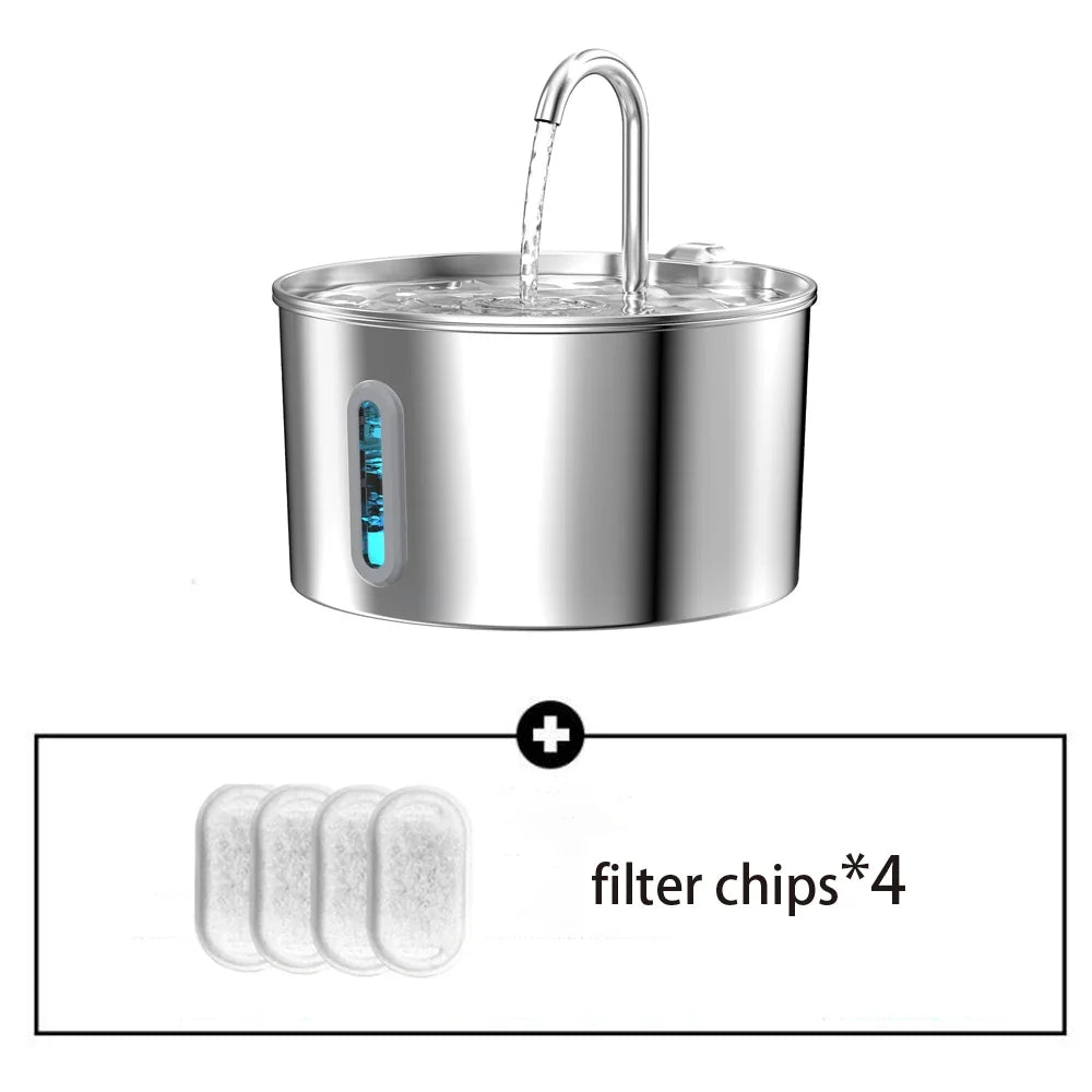 ZYFeeder 2.2L Automatic Water Fountain Stainless Steel Pet Water Feeder Cat/Dog Drink Bowl Water Dispenser Silent With Window