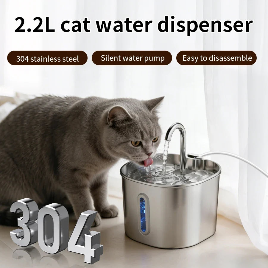 Large Capacity Cat Water Fountain Stainless Steel Automatic Pet Drinking Fountain for Indoor Cats Dogs Quiet Cat Water Dispener