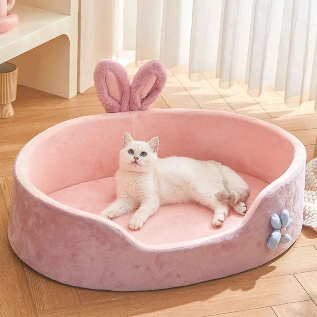 Soft Bolster Pet Bed – Washable Removable Cover, All-Season Comfort for Cats & Dogs, Pink (S–XL)