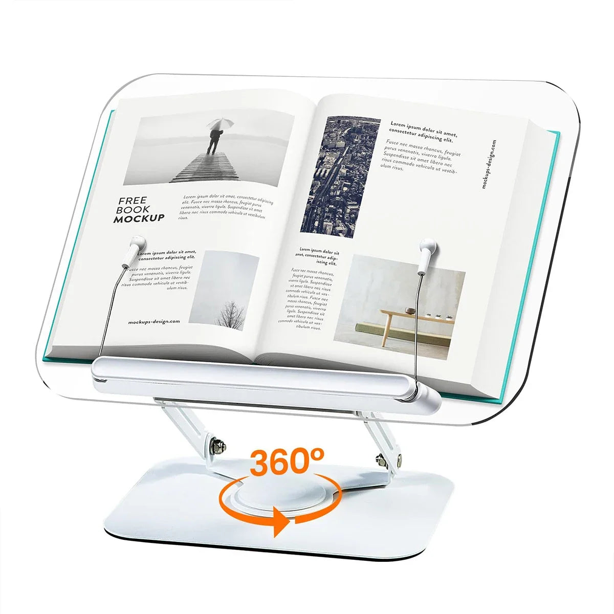 NEW Acrylic Book Stand with Storage for Reading Adjustable Book Holder with 360° Rotating Base Foldable Desktop Riser Stand