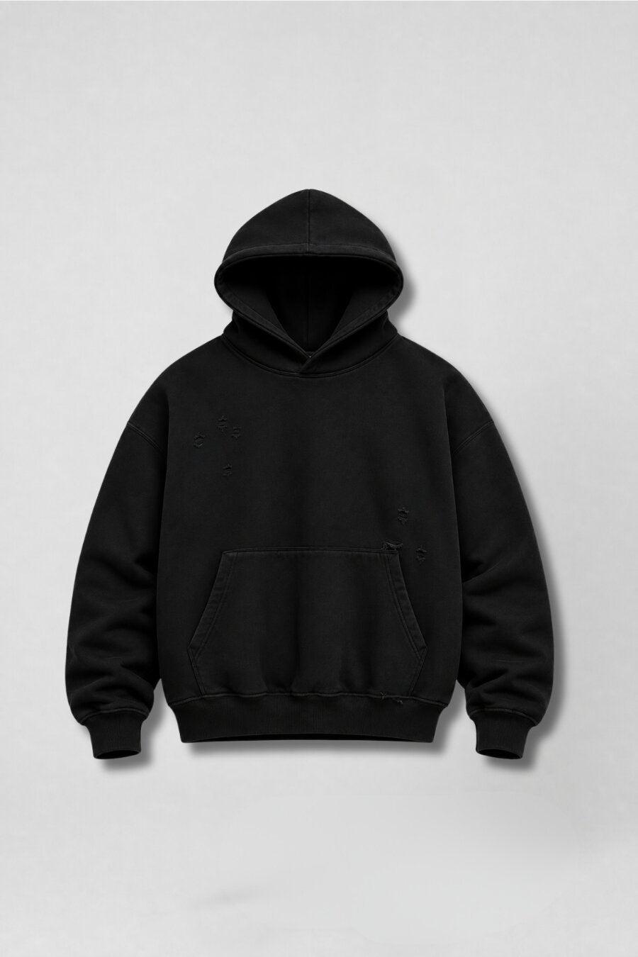 Worn-In Drop Shoulder Distressed Hoodie Black