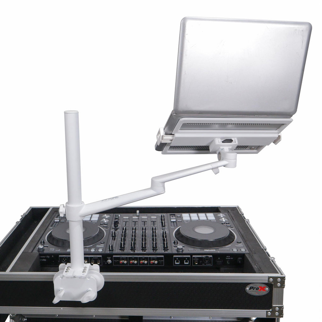 ProX X-FLEXARMWH - White Adjustable Arm Mount Mount Stand For 12-17" Laptop,VESA 75X75 and 100X100 fit 17-32" Monitor, For DJ Flight Case/Table