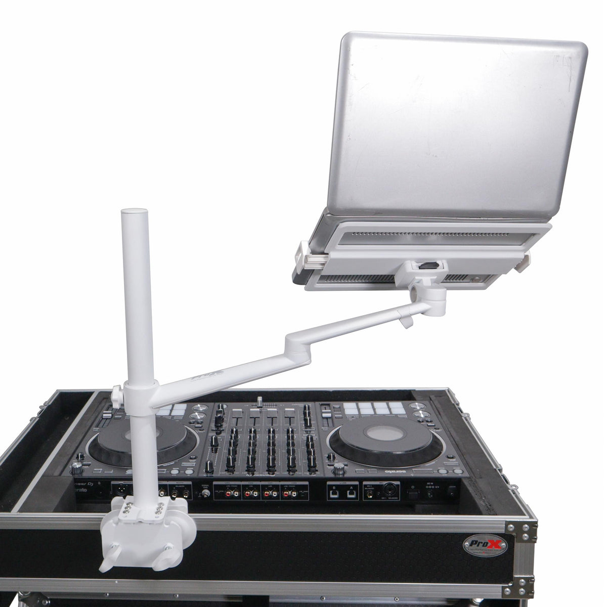 ProX X-FLEXARMWH - White Adjustable Arm Mount Mount Stand For 12-17" Laptop,VESA 75X75 and 100X100 fit 17-32" Monitor, For DJ Flight Case/Table